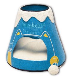 Touchcat Molten Lava Designer Triangular Cat Pet Kitty Bed House With Toy (Color: Blue/White)