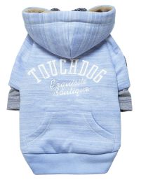 Touchdog Hampton Beach Designer Ultra Soft Sand-Blasted Cotton Pet Dog Hoodie Sweater (Color: Blue)