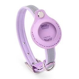 Pet Training Accessories Custom Mascot Necklace Protective Sleeve Cat Apple Airtag Tracker Collar (Color: Purple)