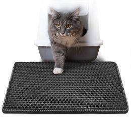 Indoor And Outdoor Easy Clean Double Layer Mats Cat Litter Mat (Color: Black)