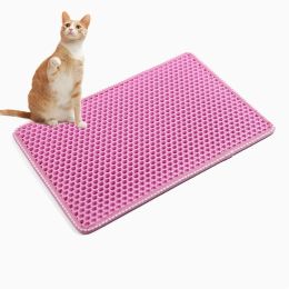 Indoor And Outdoor Easy Clean Double Layer Mats Cat Litter Mat (Color: Pink)