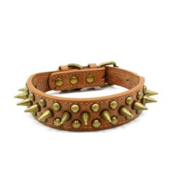 Pet Retro Studded Spiked Rivet  Leather Collars Harnesses (Color: Brown)
