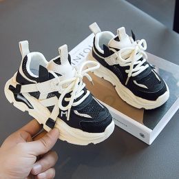 Boys' Fashion Simple Hollow Mesh Sneakers (Option: Black-35)