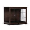 Indoor Dog Crate, Sofa Side End Table, 2-Tier Wooden Pet Cage with Removable Tray, Walnut